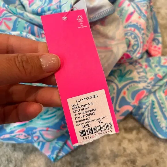 NWT Lilly Pulitzer UPF 50+ Nadine Shift Dress Zanzibar Blue Fish Kiss XL $178 - Picture 7 of 11